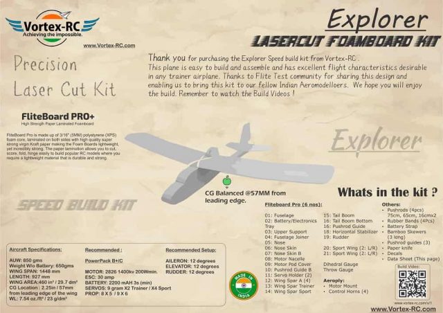 FT-Explorer Lasercut Foamboard Speed Build Kit - Vortex-RC