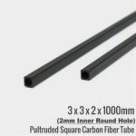 3x3x2x1000mm 2mm round inner hole Pultruded Square Carbon Fiber Tubes-rods