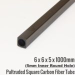 6x6x5x1000mm 5mm round inner hole Pultruded Square Carbon Fiber Tubes-rods-bar