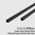 5x5x3x1000mm 3mm round inner hole Pultruded Square Carbon Fiber Tubes-rods