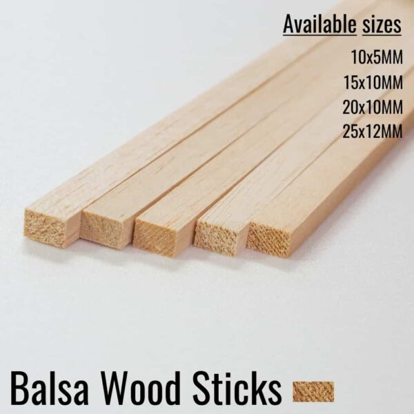 Balsa Wood Strips, Sticks (Rectangle) 10x5MM, 15x10MM, 20x10MM & 25x12MM -  Vortex-RC